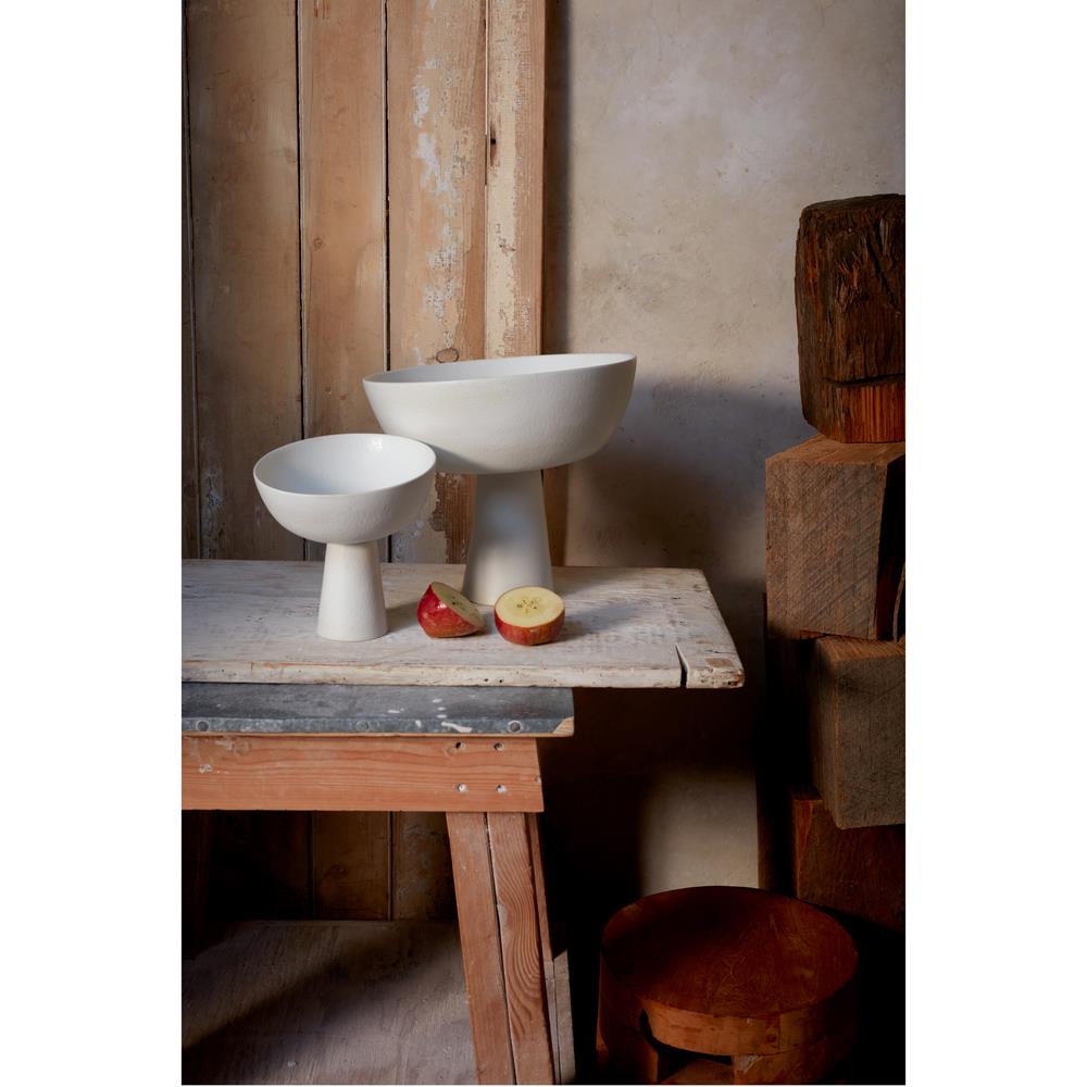 L'Objet Terra Modern Classic Stone White Porcelain Footed Serving Bowl - Small|