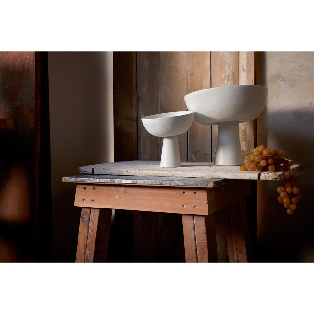 L'Objet Terra Modern Classic Stone White Porcelain Footed Serving Bowl - Small|