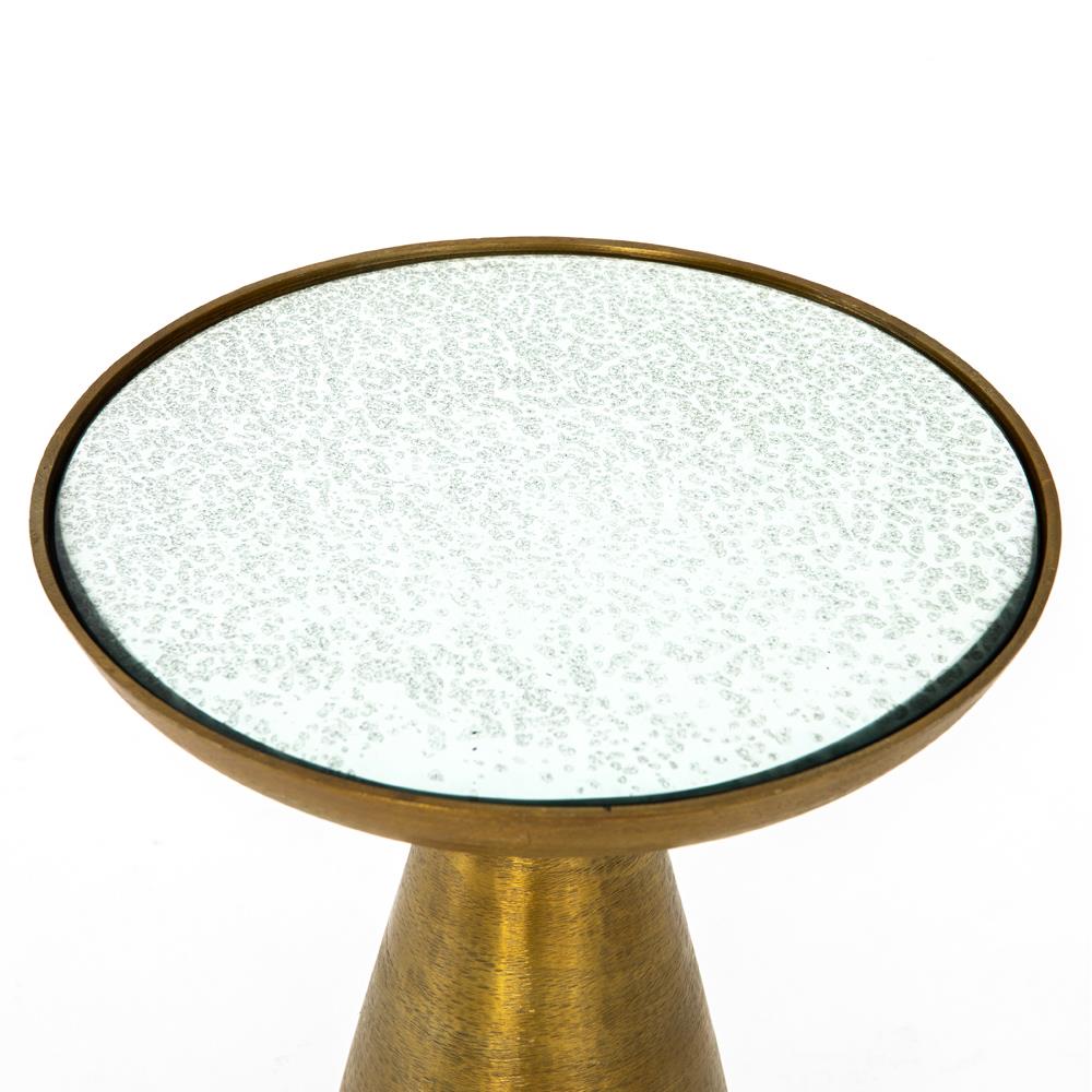 Lupe Industrial Loft Ash Glass Top Gold Aluminum Pedestal Round Side End Table|