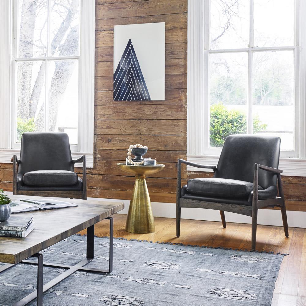 Lupe Industrial Loft Ash Glass Top Gold Aluminum Pedestal Round Side End Table|