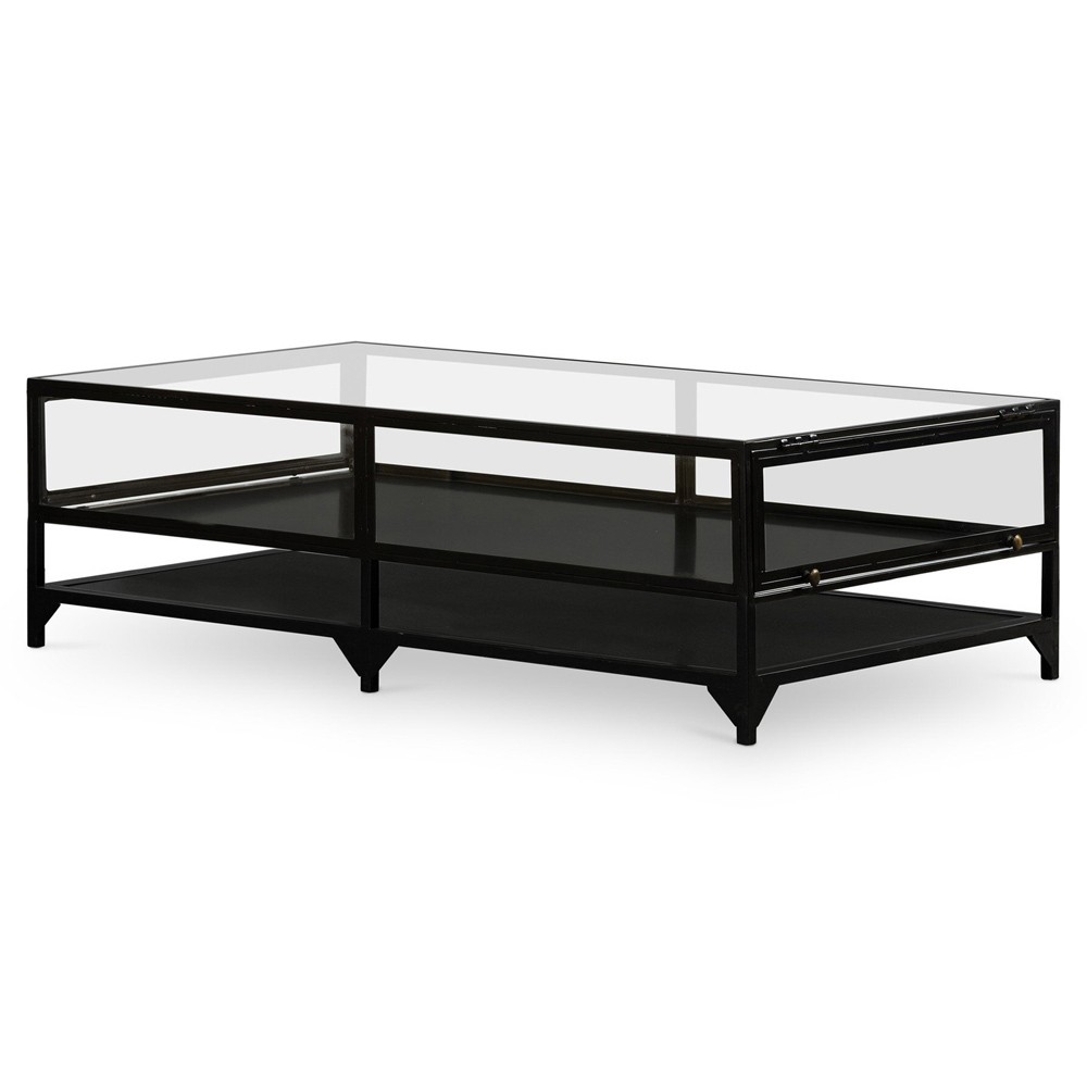 Katren Industrial Loft Tempered Glass Top Black Iron Frame Coffee Table|