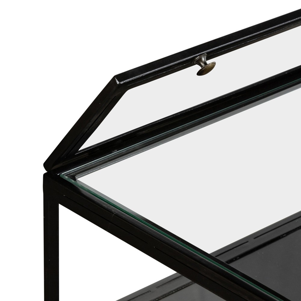 Katren Industrial Loft Tempered Glass Top Black Iron Frame Coffee Table|