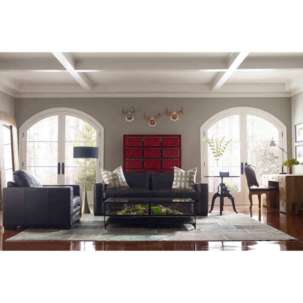 Katren Industrial Loft Tempered Glass Top Black Iron Frame Coffee Table|