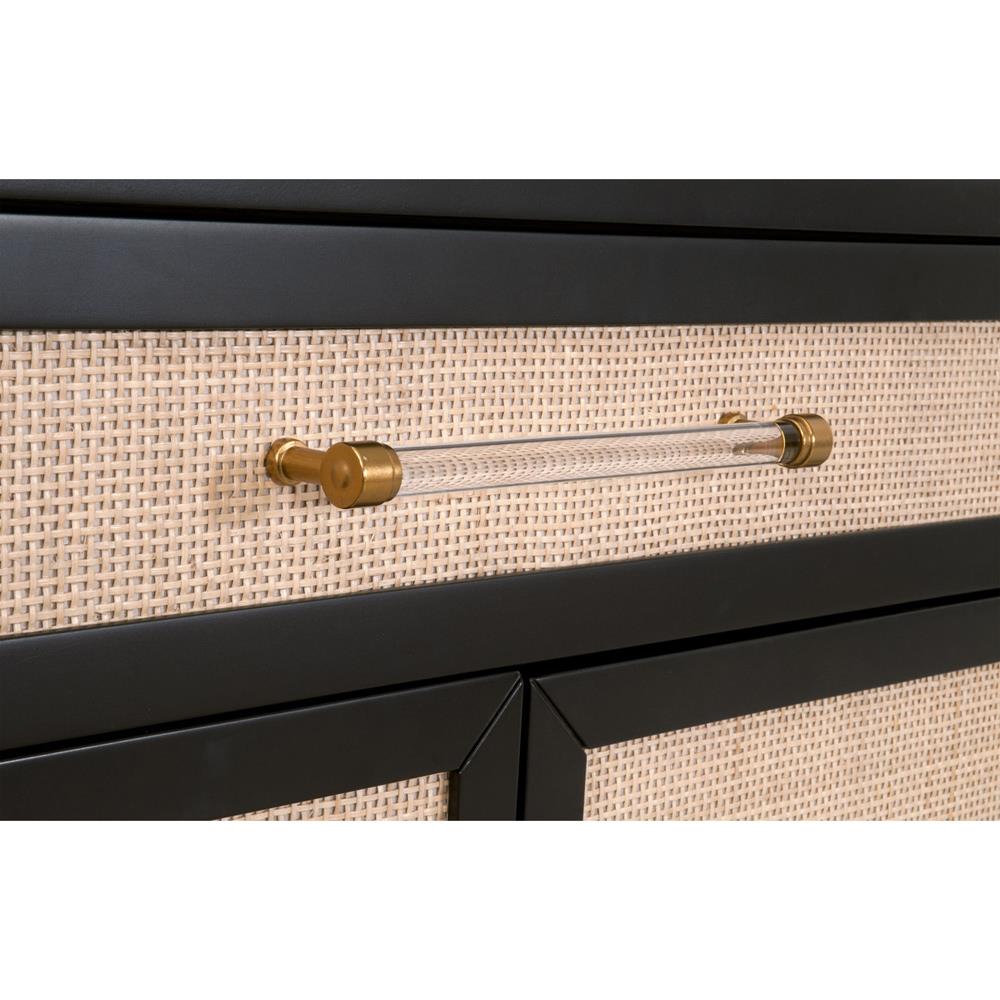 Steven Coastal Beach Natural Rattan Black Wood Frame Media Cabinet|