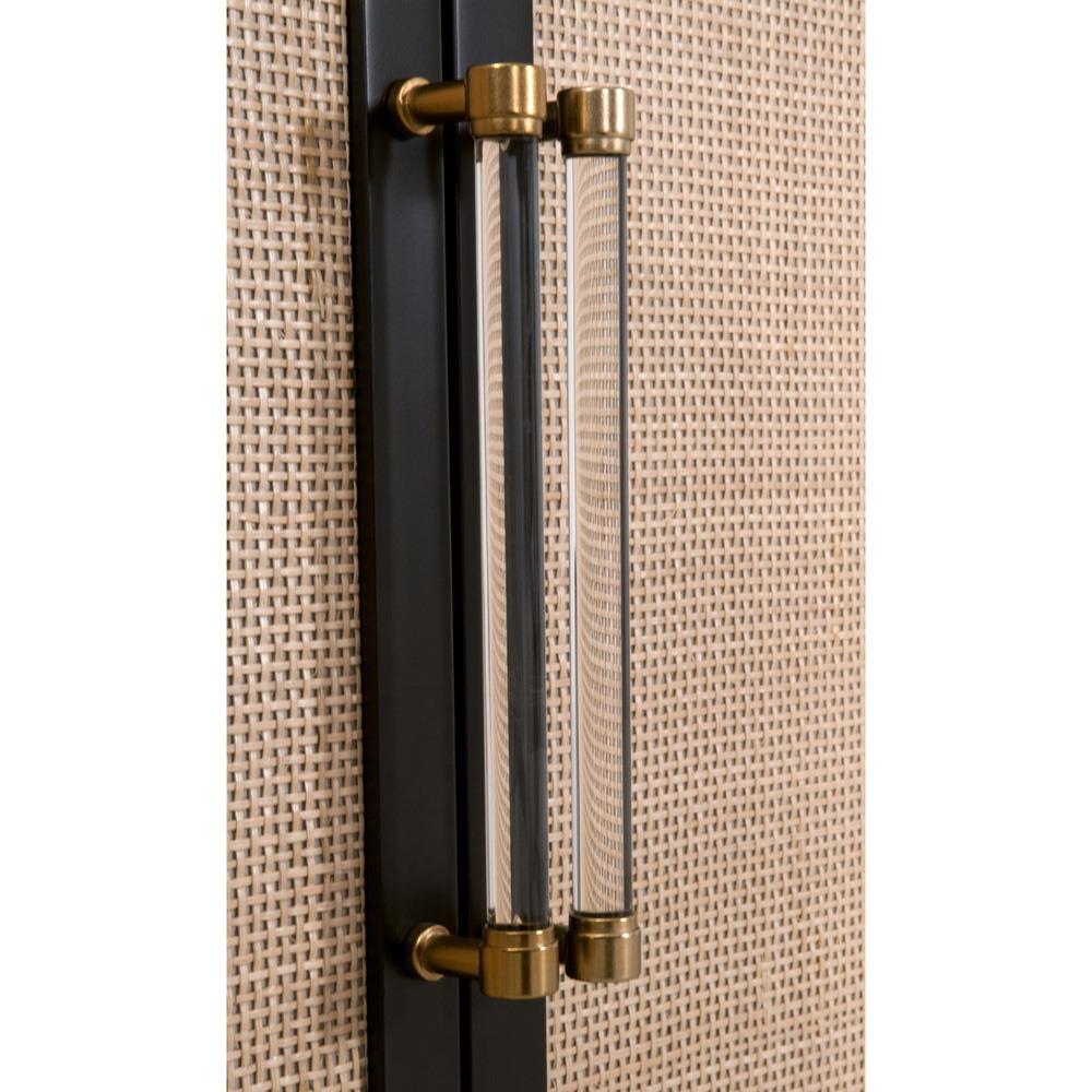 Steven Coastal Beach Natural Rattan Black Wood Frame Media Cabinet|