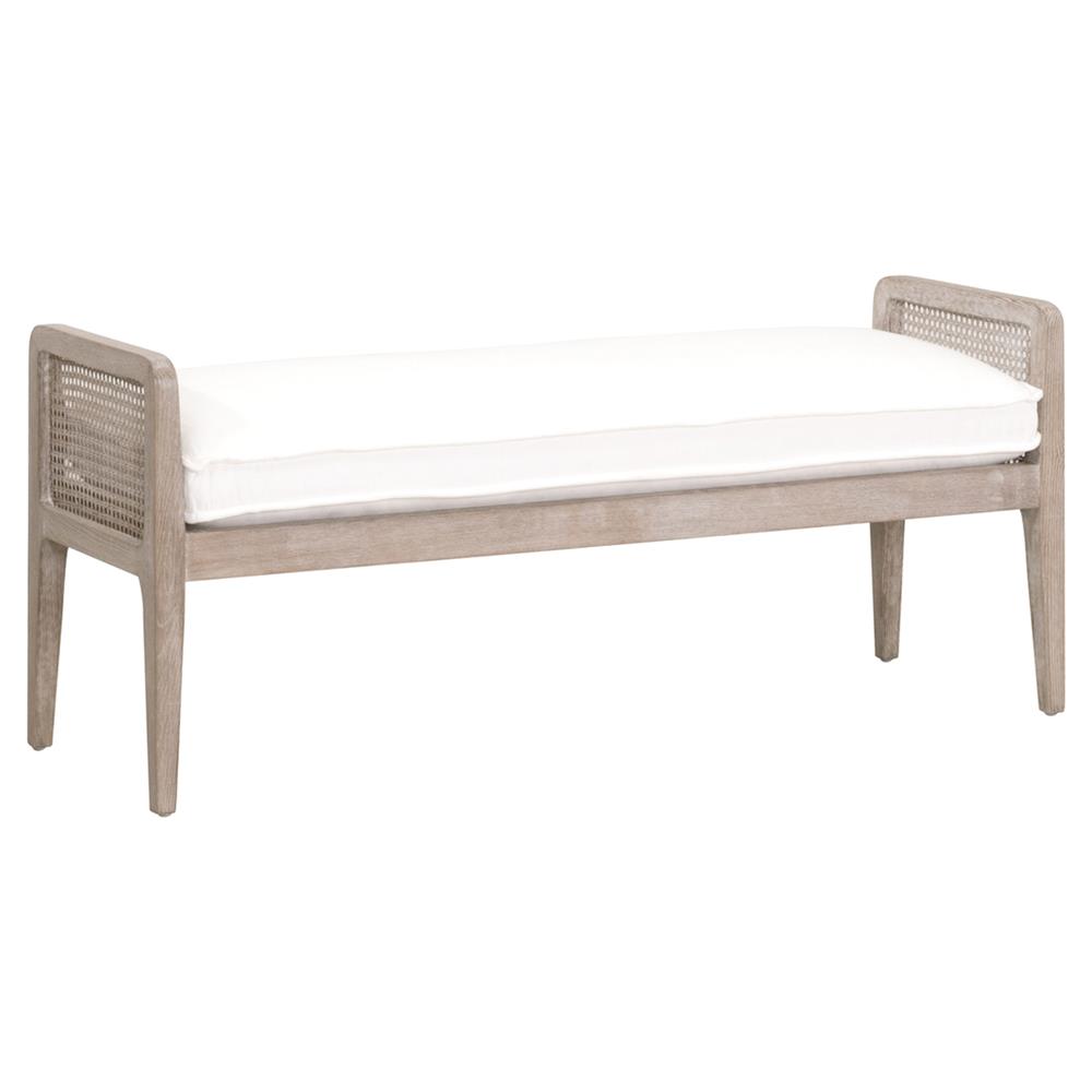 Elias Coastal Beach White Performance Cushion Woven Cane Oak Wood Bedroom Bench|