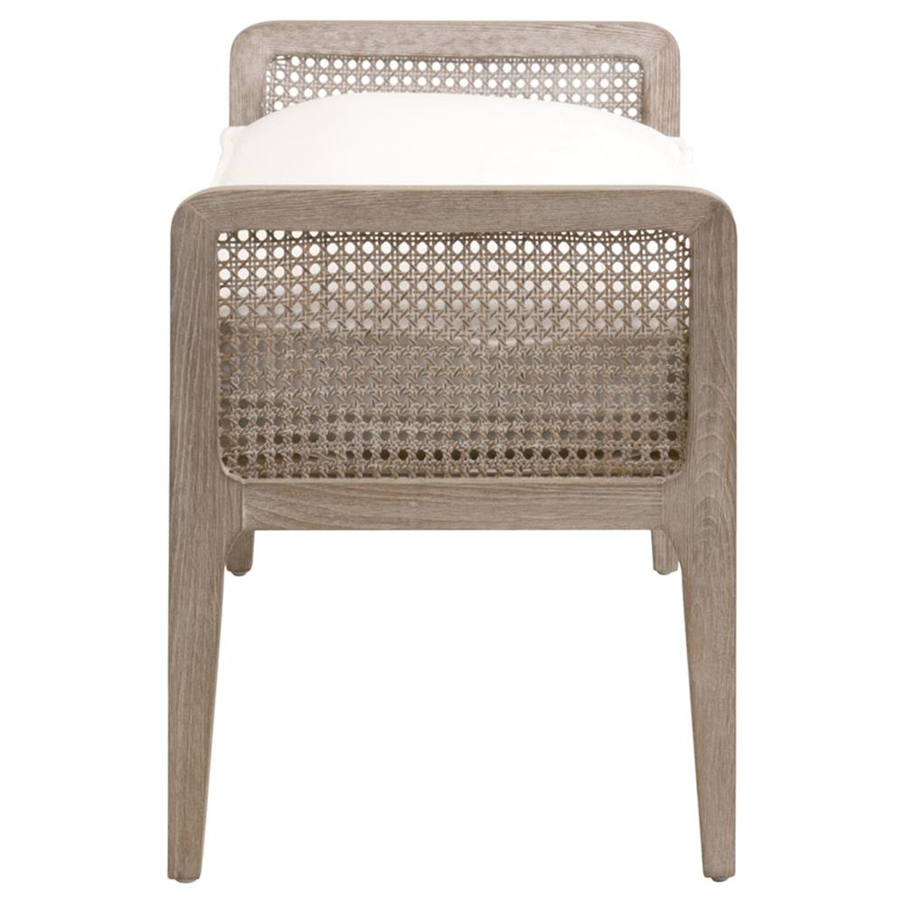 Elias Coastal Beach White Performance Cushion Woven Cane Oak Wood Bedroom Bench|