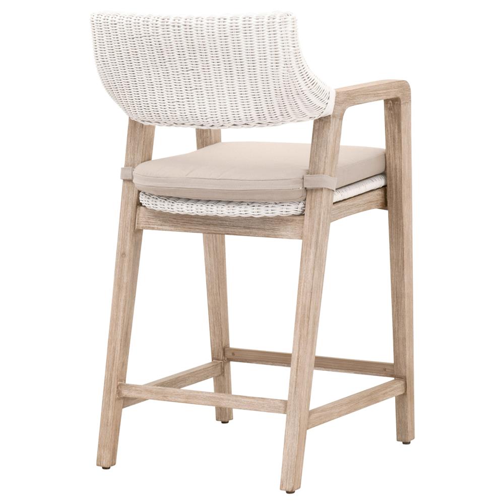 Lucile Coastal Beach Beige Cushion White Woven Rattan Mahogany Counter Stool|