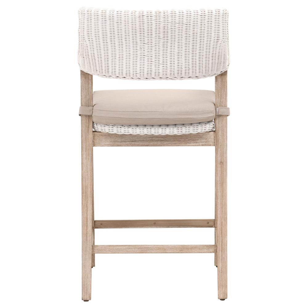 Lucile Coastal Beach Beige Cushion White Woven Rattan Mahogany Counter Stool|