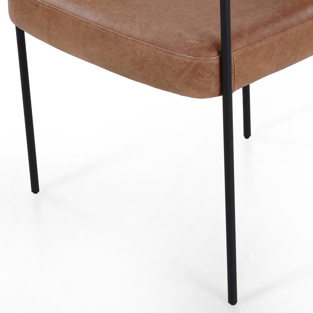 Penelope Industrial Brown Upholstered Leather Black Iron Barrel Dining Arm Chair|