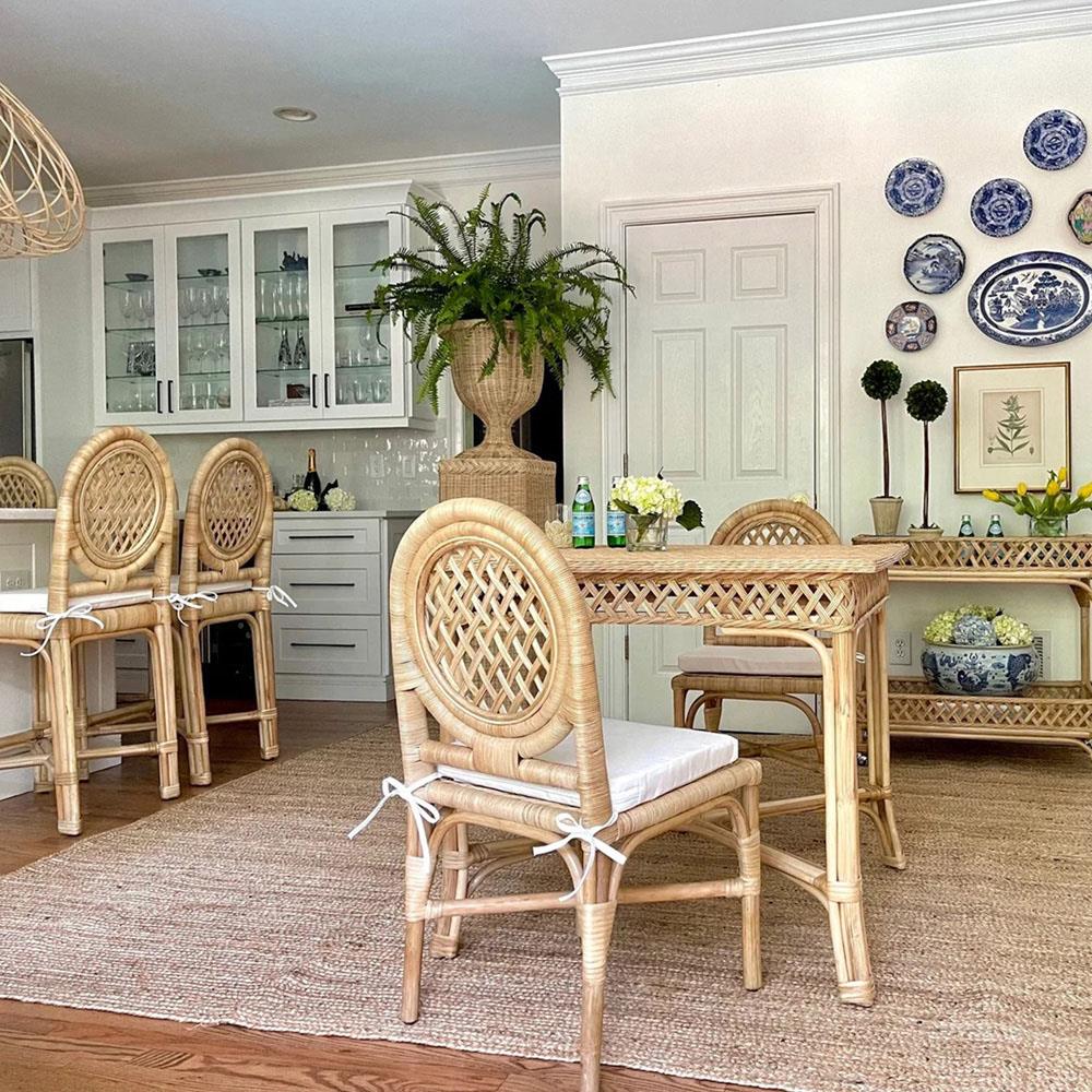 Louise Coastal Beach Natural Handwoven Rattan Dining Side Chair|