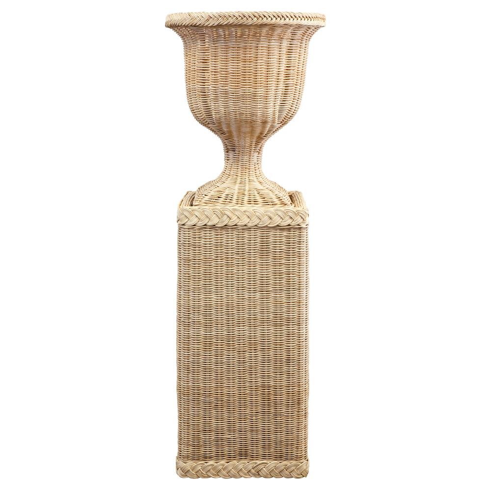 Riona Coastal Beach Natural Handwoven Rattan Square Plinth Pedestal- 30"|