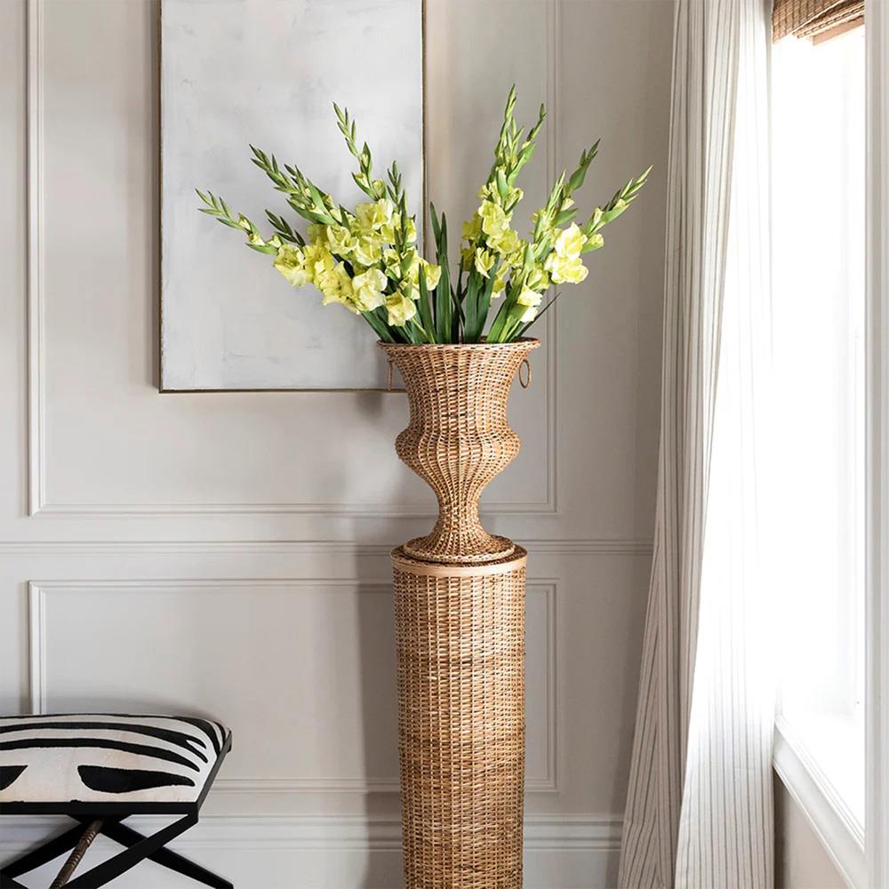 Riona Coastal Beach Natural Handwoven Rattan Plinth Pedestal - 43"|