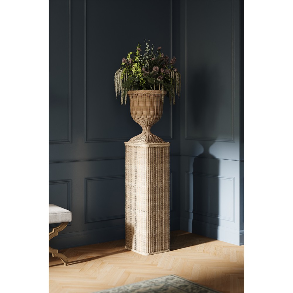 Riona Coastal Beach Natural Woven Rattan Square Base Urn Pot Planter|