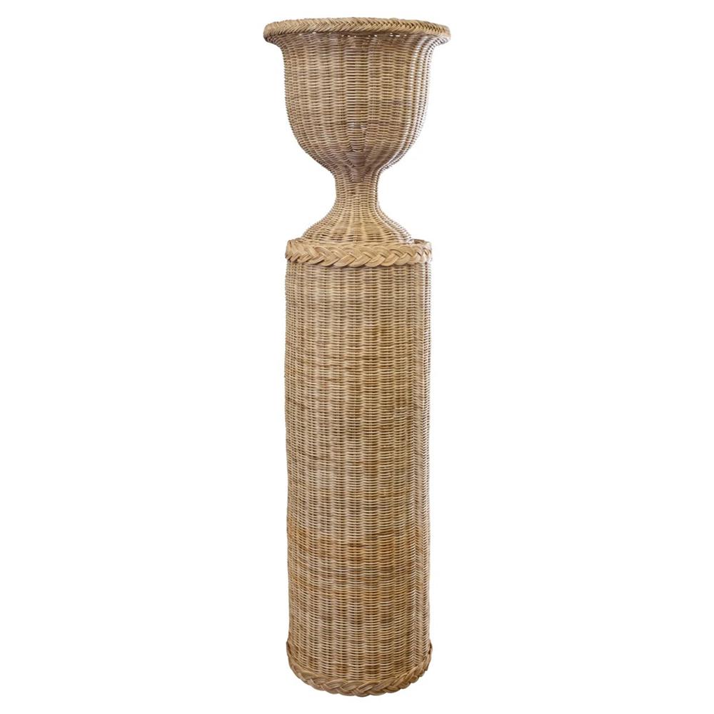 Riona Coastal Beach Natural Woven Rattan Round Base Urn Pot Planter|
