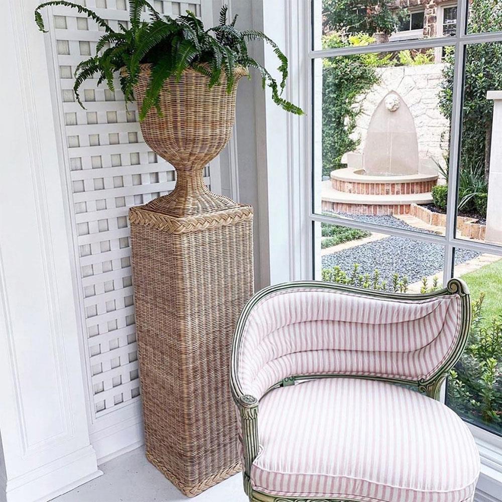 Cailee Coastal Beach Natural Handwoven Faux Rattan Urn Outdoor Planter|