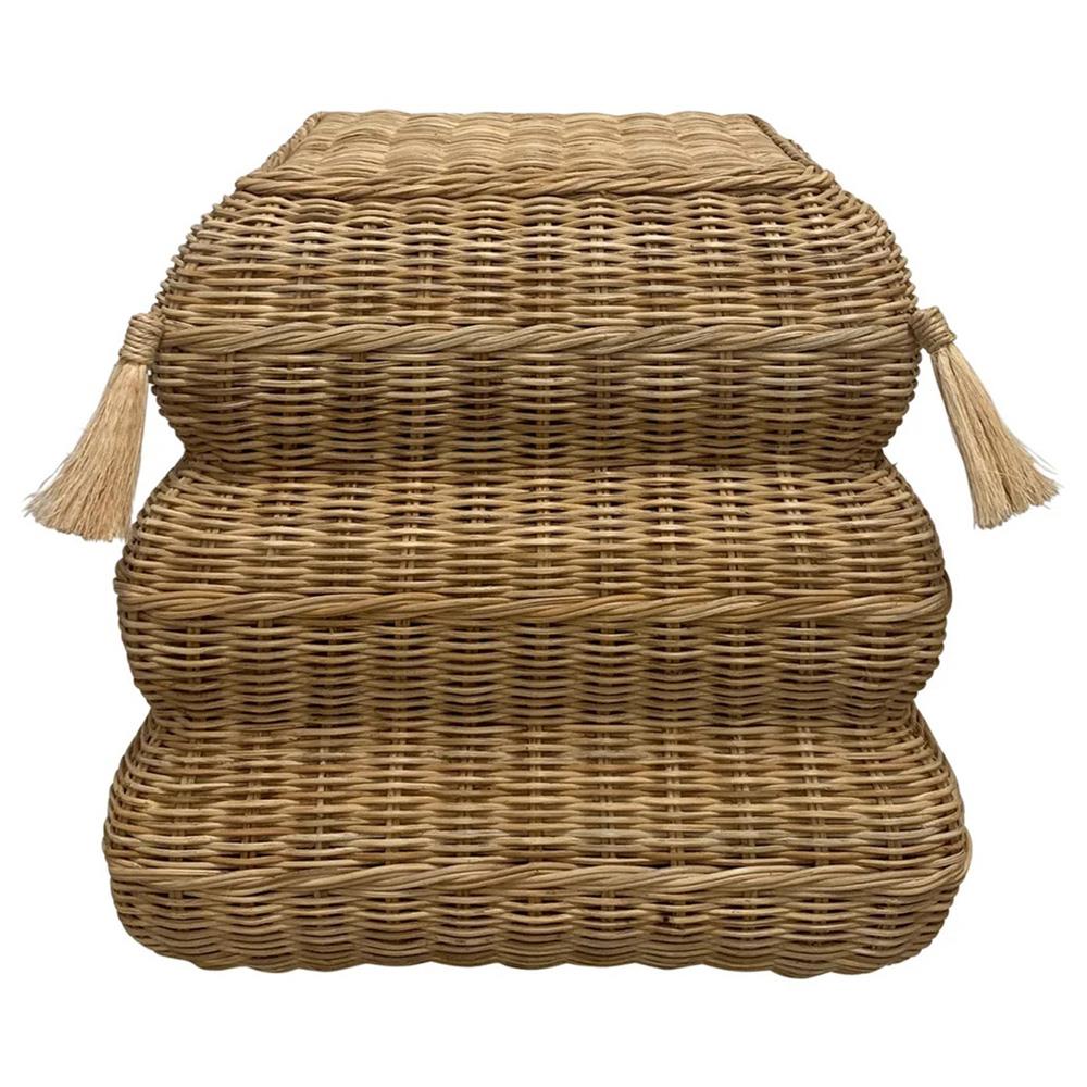 Fiona Coastal Beach Natural Handwoven Rattan Square Stool|