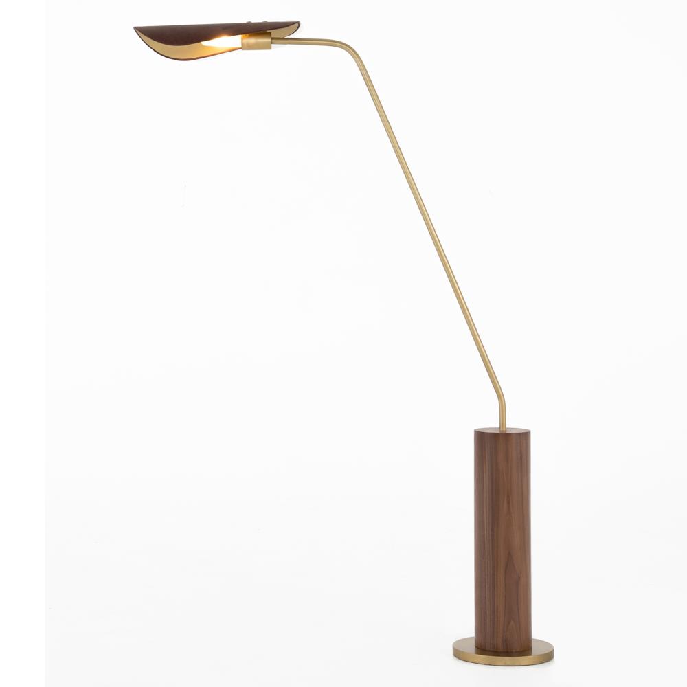 Ashton Rustic Lodge Brass Iron Brown Leather Shade Task Reading Floor Lamp|