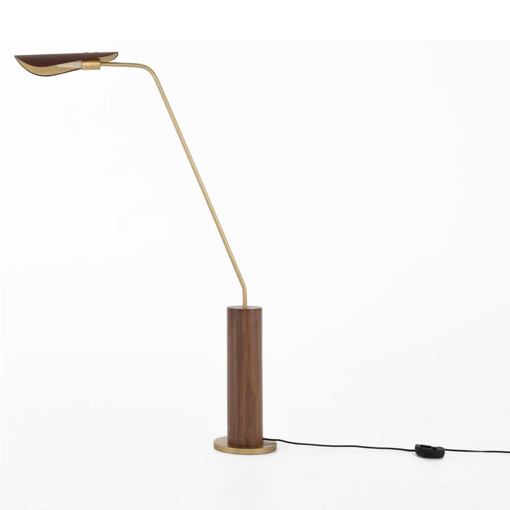 Ashton Rustic Lodge Brass Iron Brown Leather Shade Task Reading Floor Lamp|