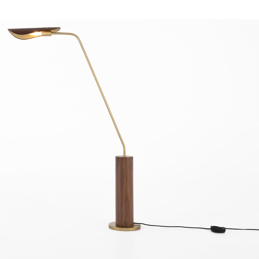 Ashton Rustic Lodge Brass Iron Brown Leather Shade Task Reading Floor Lamp|