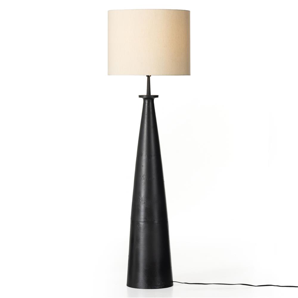 Iris Mid Century Black Aluminum Light Beige Cotton Shade Column Floor Lamp|