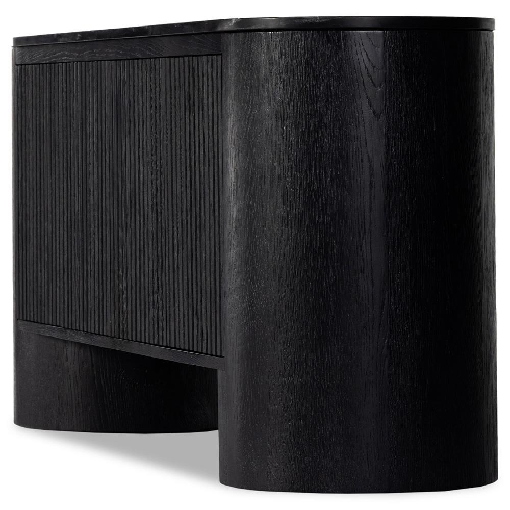 Graham Mid Century Black Marble Top Oak Wood 4 Door Media Cabinet