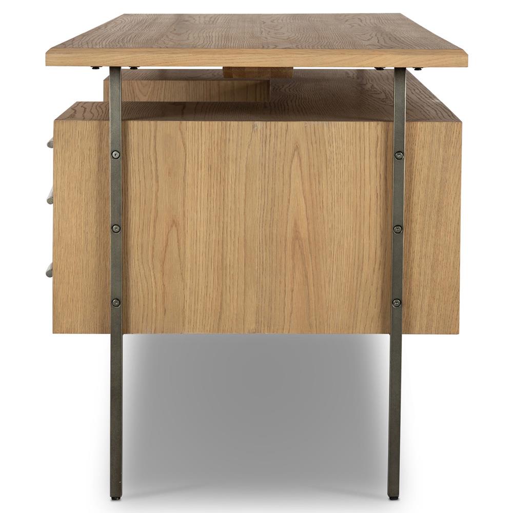 Wayland Rustic Lodge Natural Oak Wood Grey Steel 4 Drawer Desk
