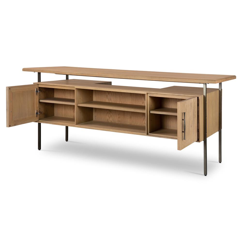 Wayland Rustic Lodge Natural Oak Wood Grey Steel 4 Drawer Desk