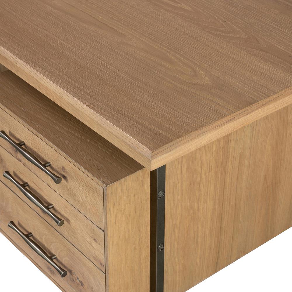 Wayland Rustic Lodge Natural Oak Wood Grey Steel 4 Drawer Desk