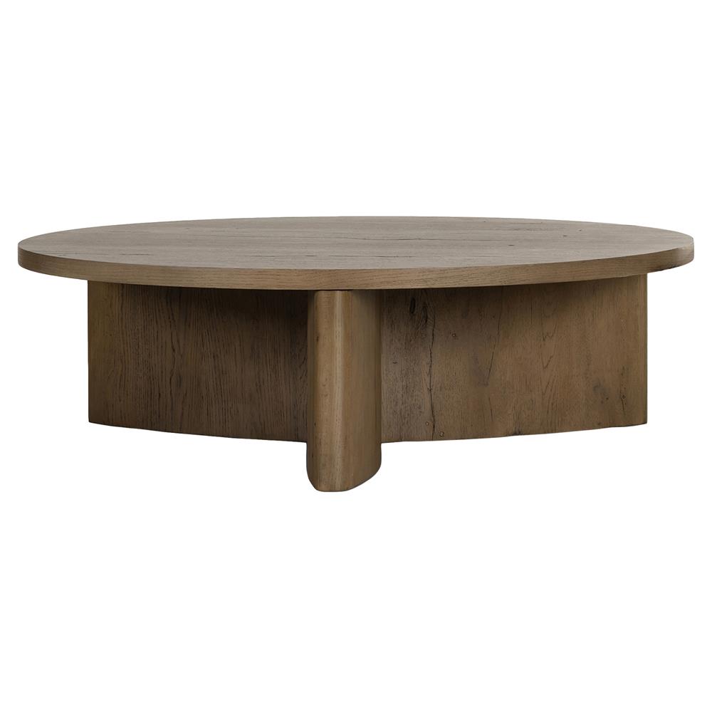 Teddie Rustic Lodge Grey Oak Wood Round Coffee Table|