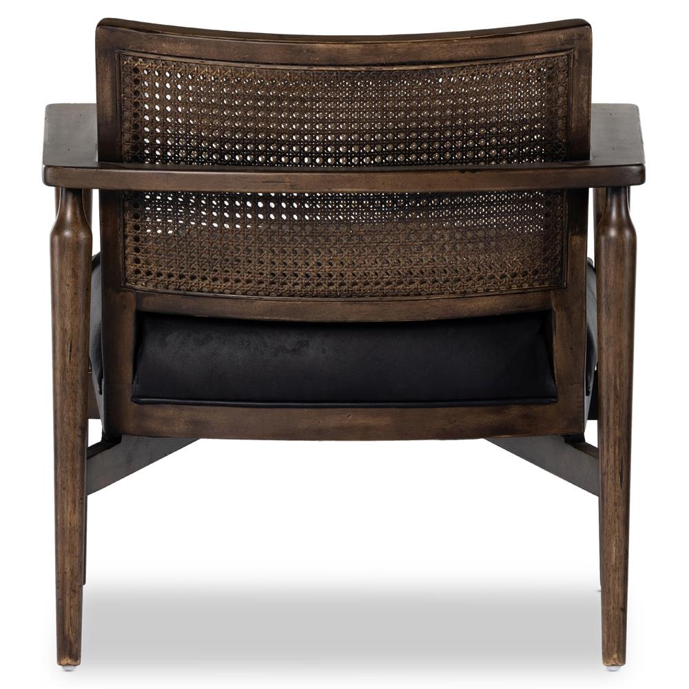 Xander Rustic Lodge Brown Woven Cane Black Leather Seat Occasional Arm Chair|