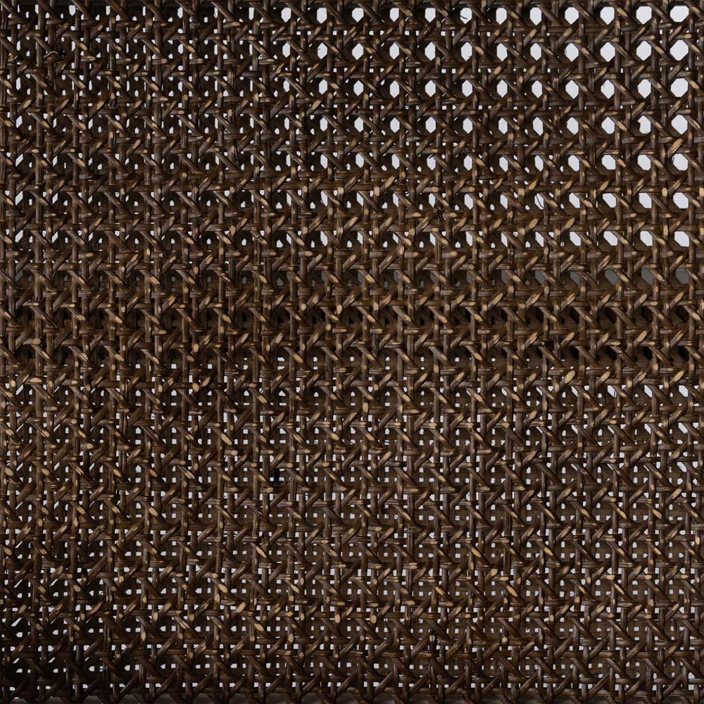 Xander Rustic Lodge Brown Woven Cane Black Leather Seat Occasional Arm Chair|