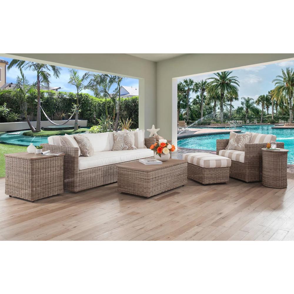Noelani Coastal Off White Upholstered Brown Woven Wicker Outdoor Loveseat - 66"W|