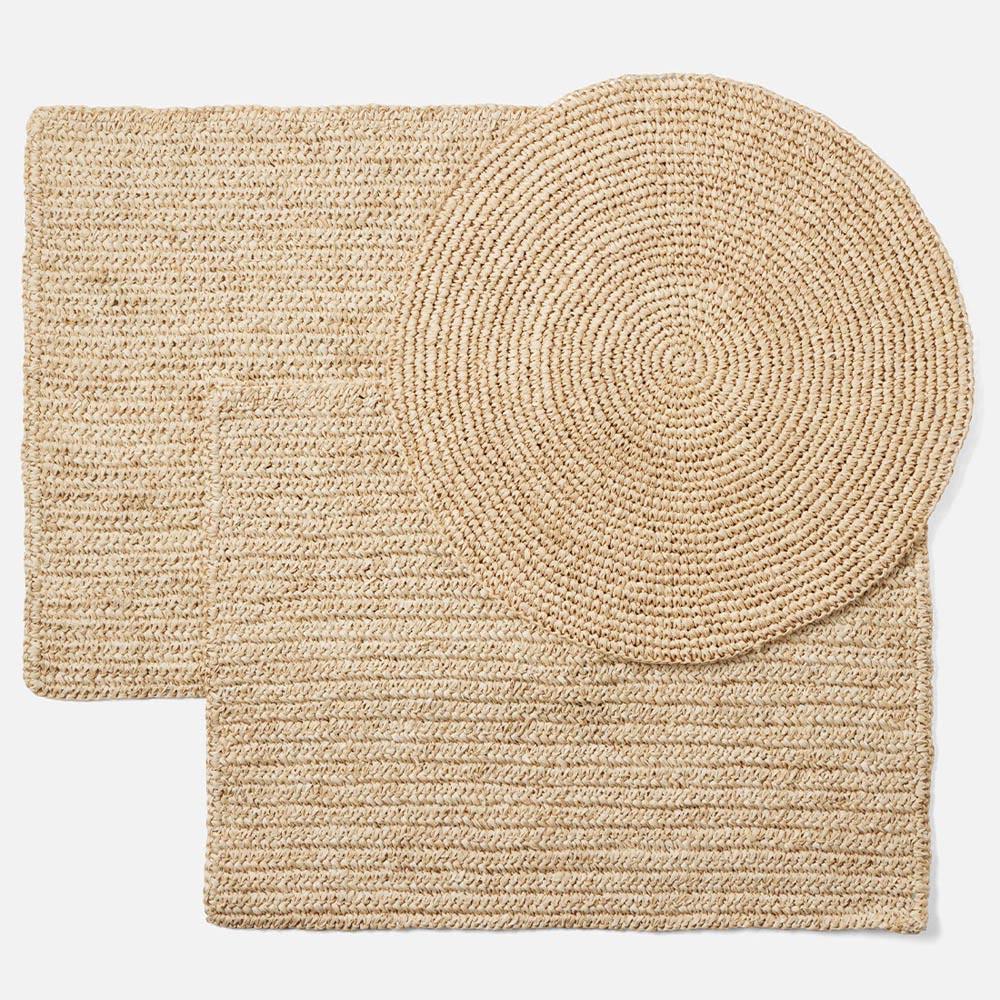 Emmy Coastal Beach Natural Crochet Square Placemat - Set of 4|