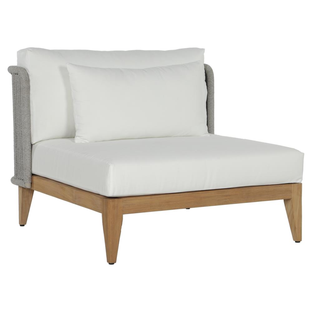 Beeston Coastal White Cushion Natural Teak Woven Outdoor Lounge Chair|