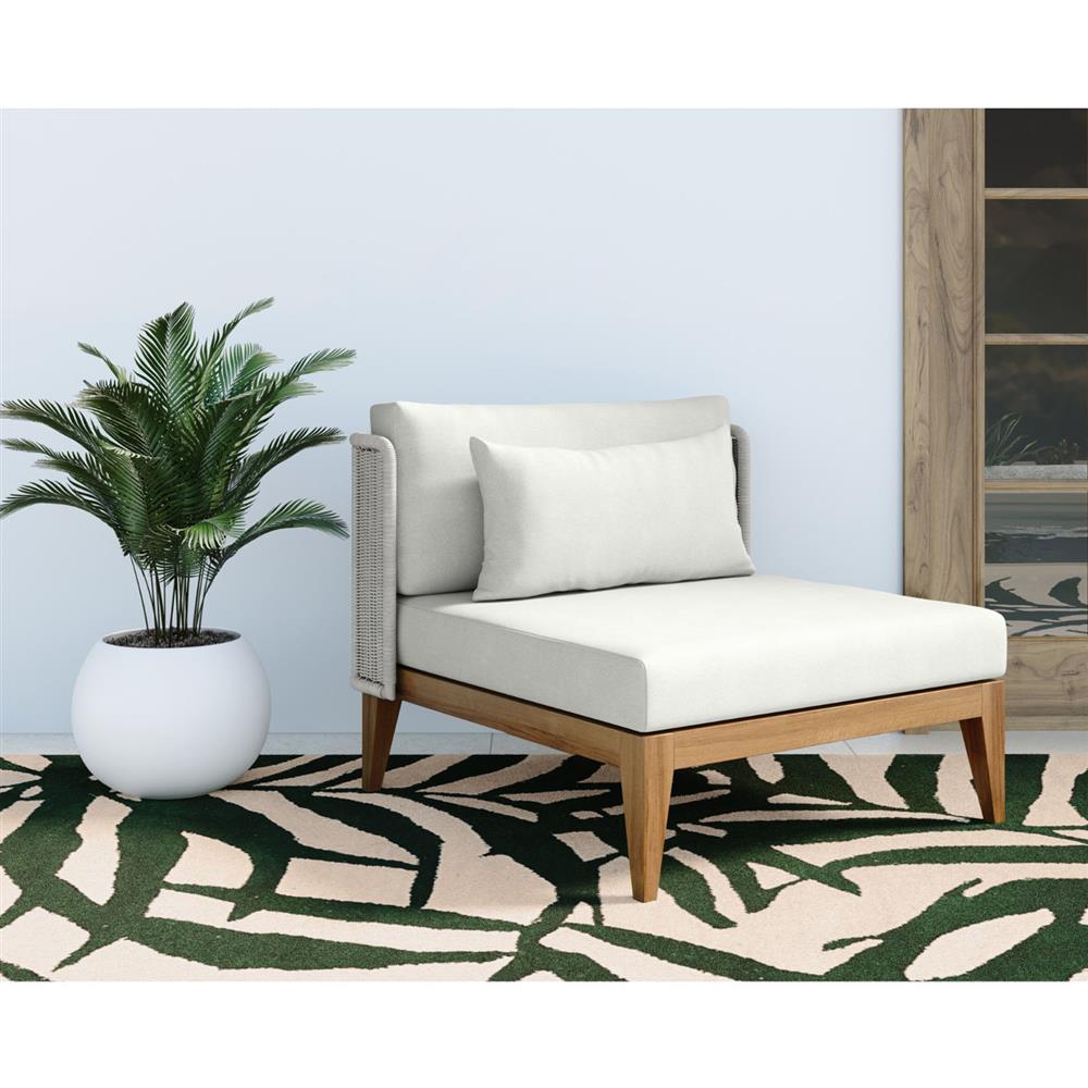 Beeston Coastal White Cushion Natural Teak Woven Outdoor Lounge Chair|