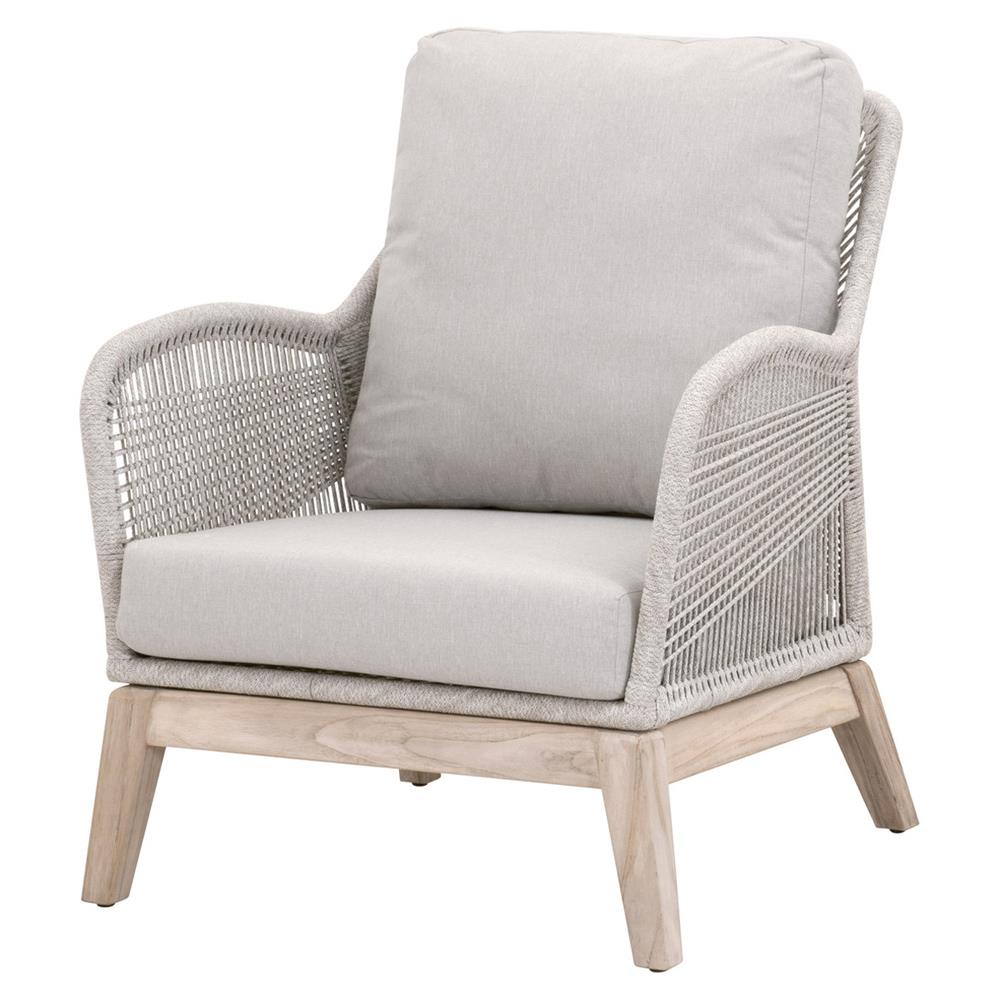 Lorry Coastal Beach Taupe Woven Rope Grey Teak Wood Outdoor Lounge Arm Chair|