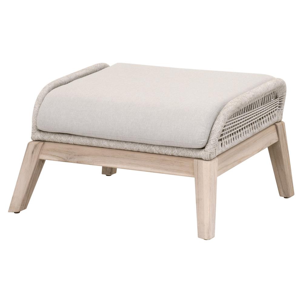 Lorry Coastal Beach Taupe Woven Rope Grey Teak Wood Outdoor Footstool|