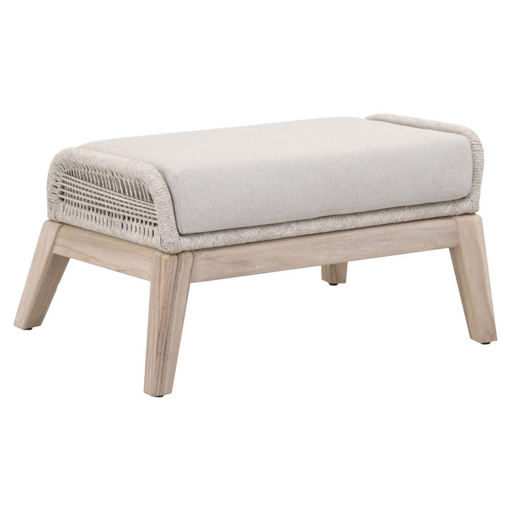 Lorry Coastal Beach Taupe Woven Rope Grey Teak Wood Outdoor Footstool|