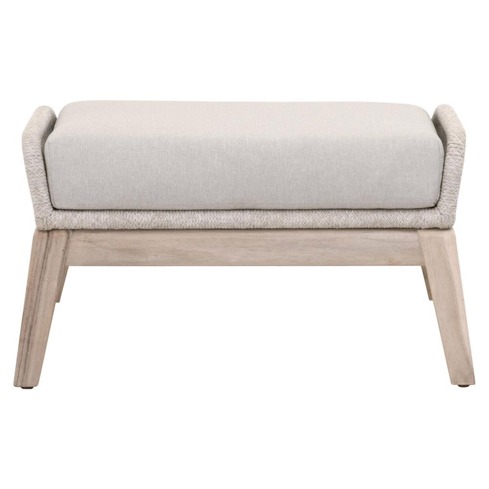 Lorry Coastal Beach Taupe Woven Rope Grey Teak Wood Outdoor Footstool|
