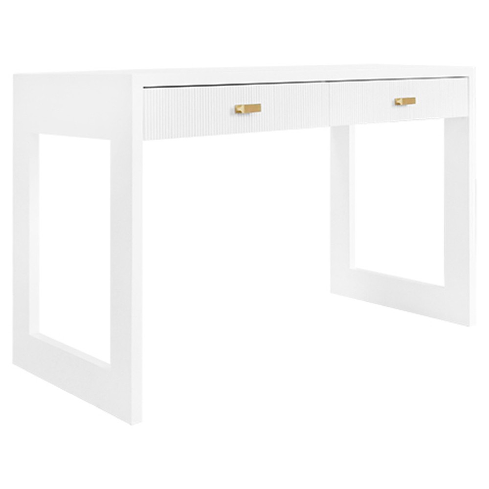 Worlds Away Larkin Modern Classic Matte White Wood Brass Rectangular Desk|