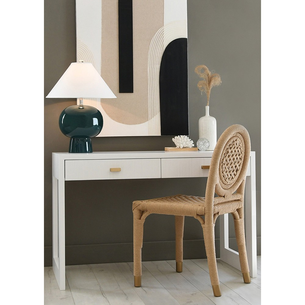 Worlds Away Larkin Modern Classic Matte White Wood Brass Rectangular Desk|