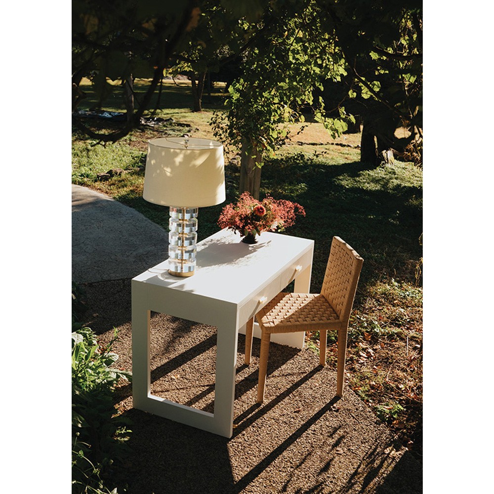 Worlds Away Larkin Modern Classic Matte White Wood Brass Rectangular Desk|