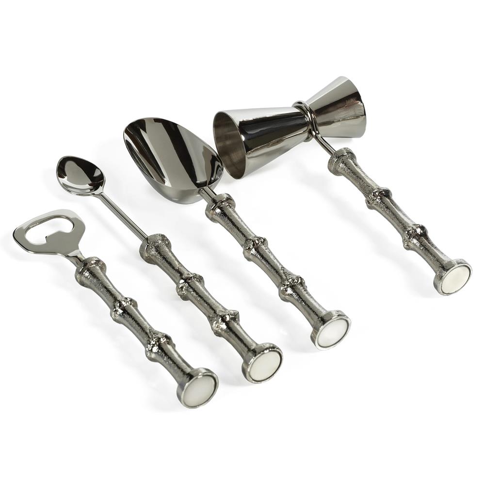 Frankie Industrial Loft Silver Textured Aluminum 5 Piece Bar Tool Set|