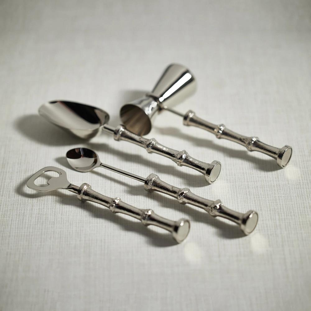 Frankie Industrial Loft Silver Textured Aluminum 5 Piece Bar Tool Set|