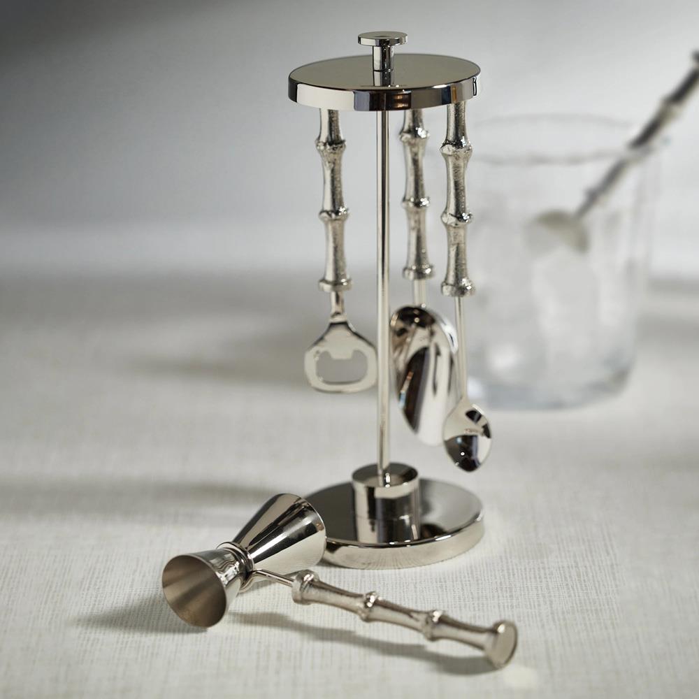 Frankie Industrial Loft Silver Textured Aluminum 5 Piece Bar Tool Set|