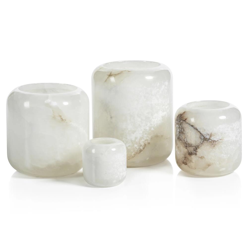 Fia Modern Classic Natural White Alabaster Tealight Candleholder - Set of 4|