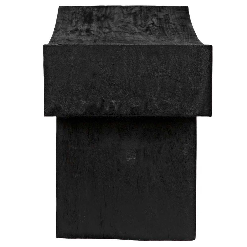 Junel Rustic Lodge Burnt Black Wood Curved Stool | Kathy Kuo Home