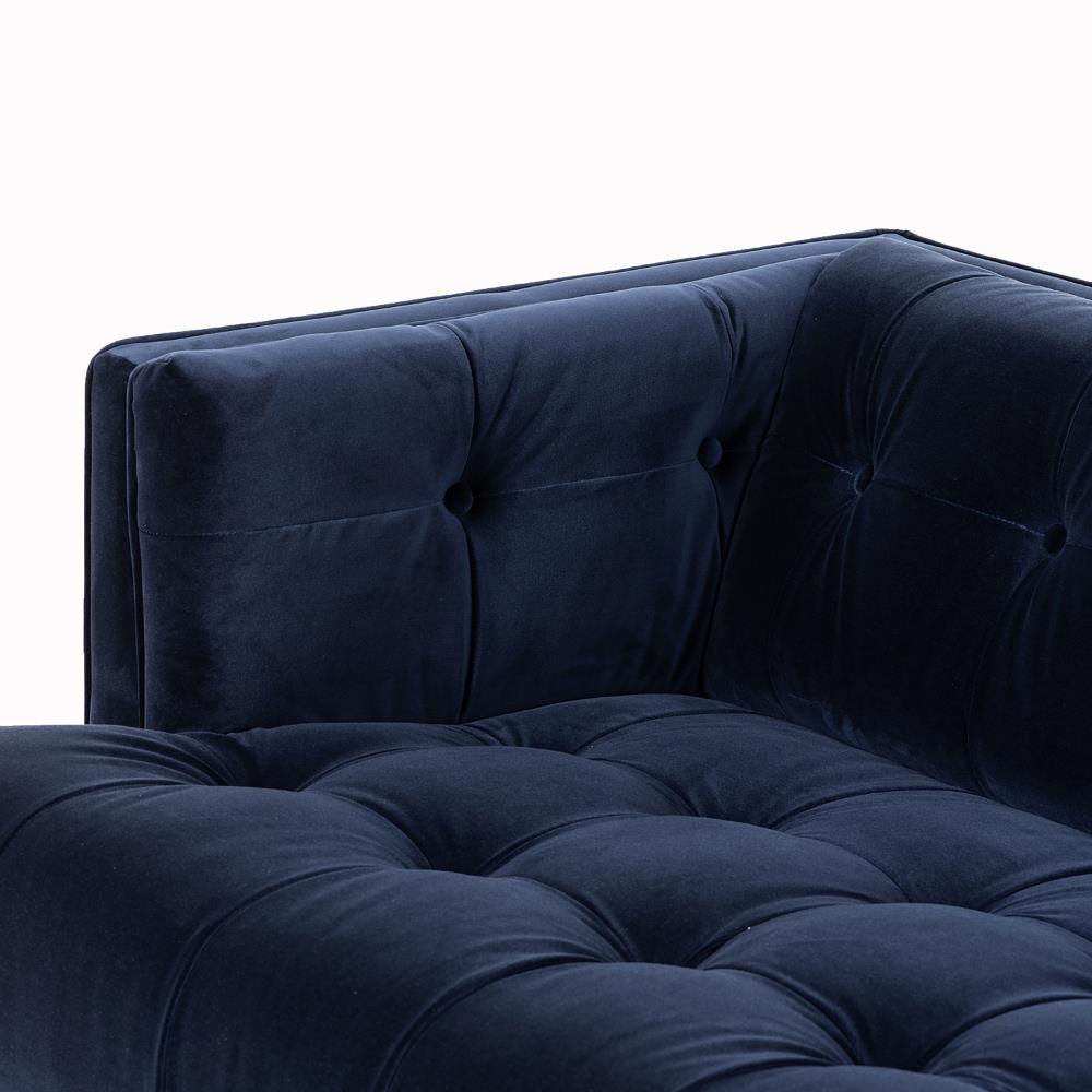 Allen Mid Century Navy Blue Velvet Brown Wood Frame Tufted Sofa - 91.25 ...