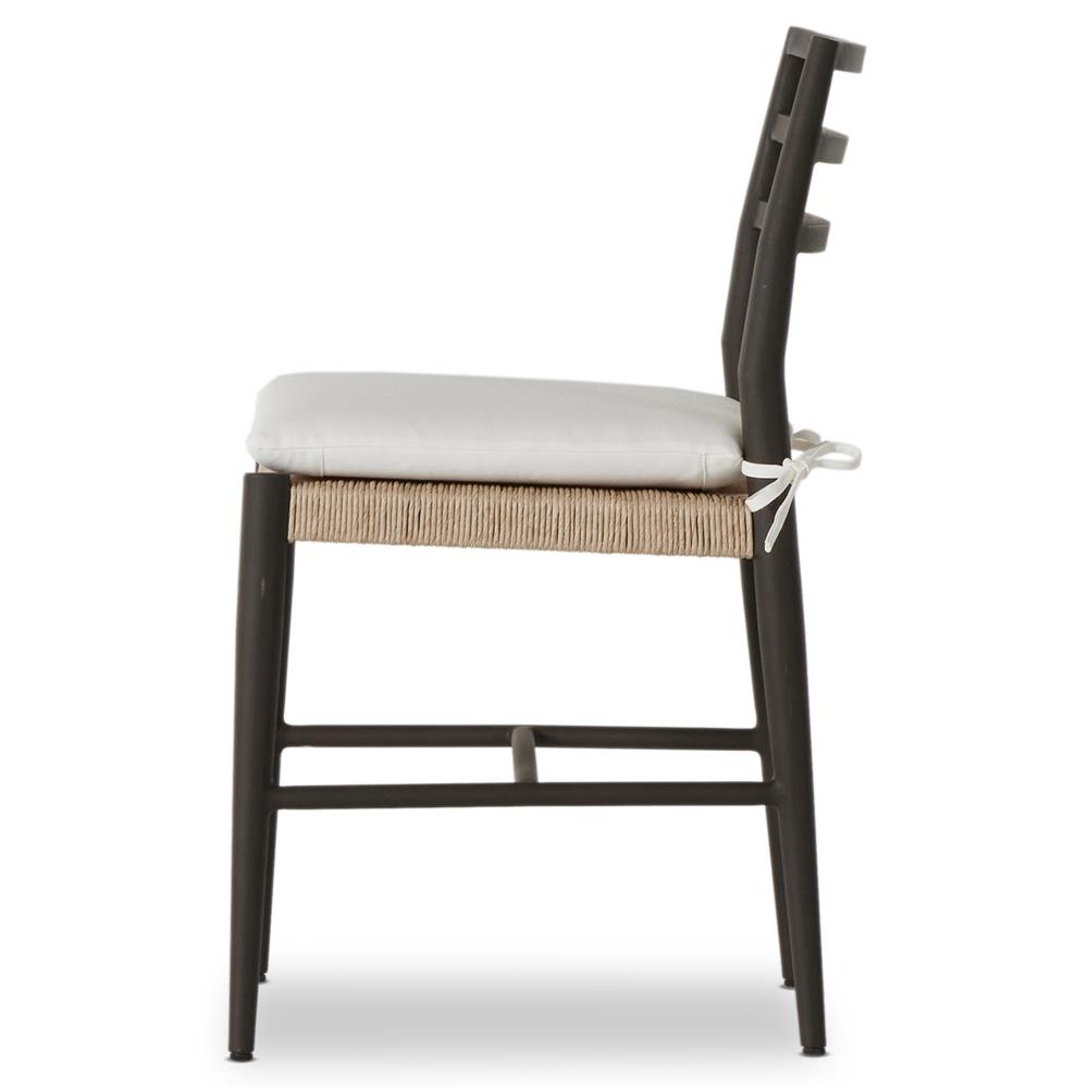 George Mid Century White Cushion Woven Wicker Aluminum Frame Outdoor Side Chair|